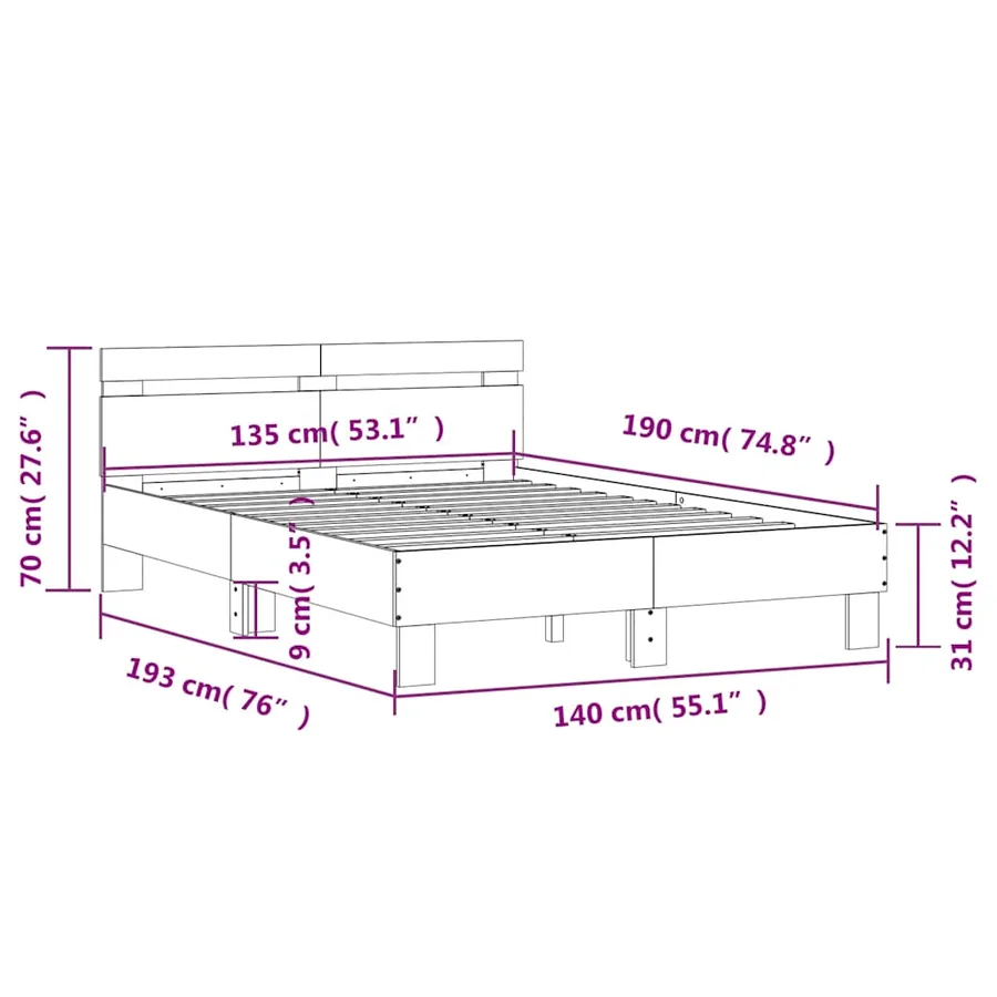 Cadre de lit avec LED sans matelas blanc 135x190 cm - 15