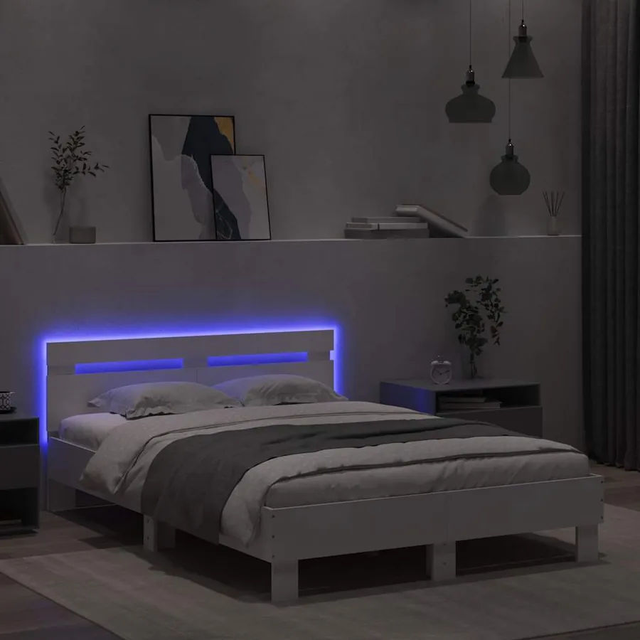 Cadre de lit avec LED sans matelas blanc 135x190 cm - 4