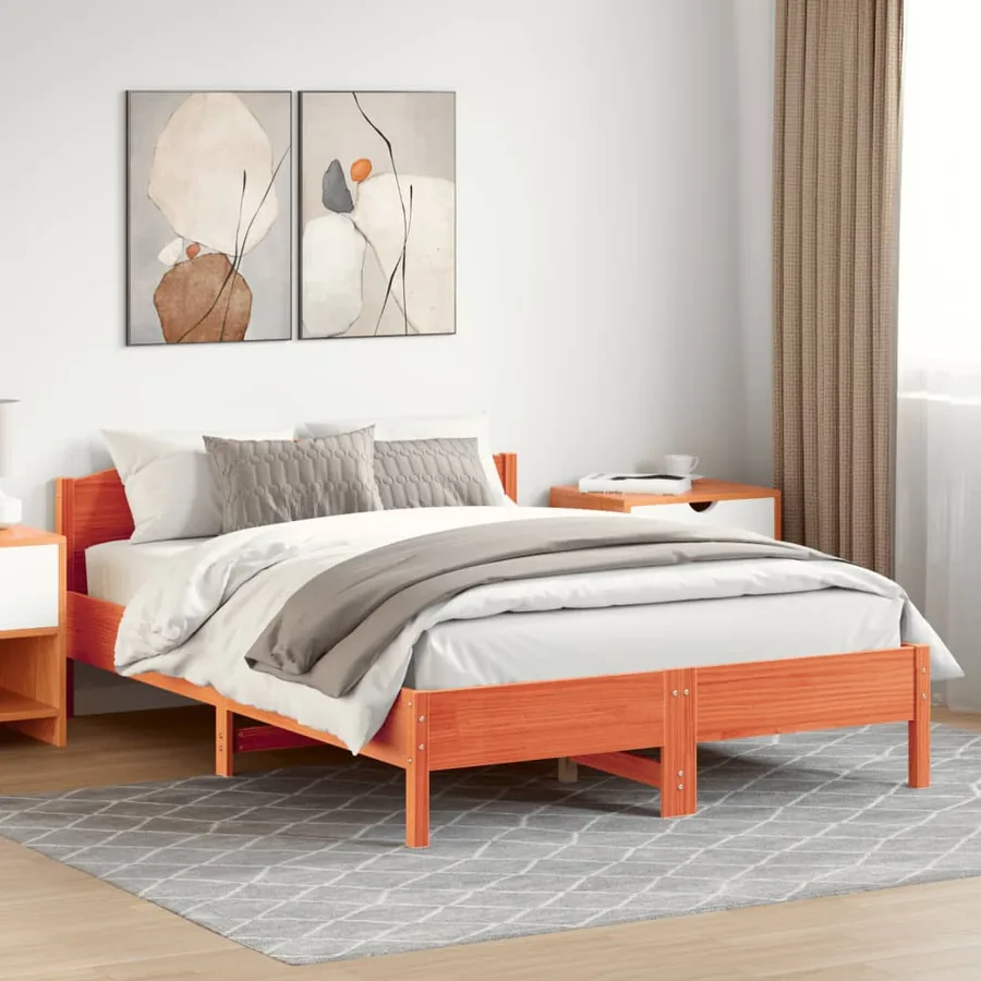 Cadre de lit et tête de lit cire marron 150x200 cm bois de pin - 3