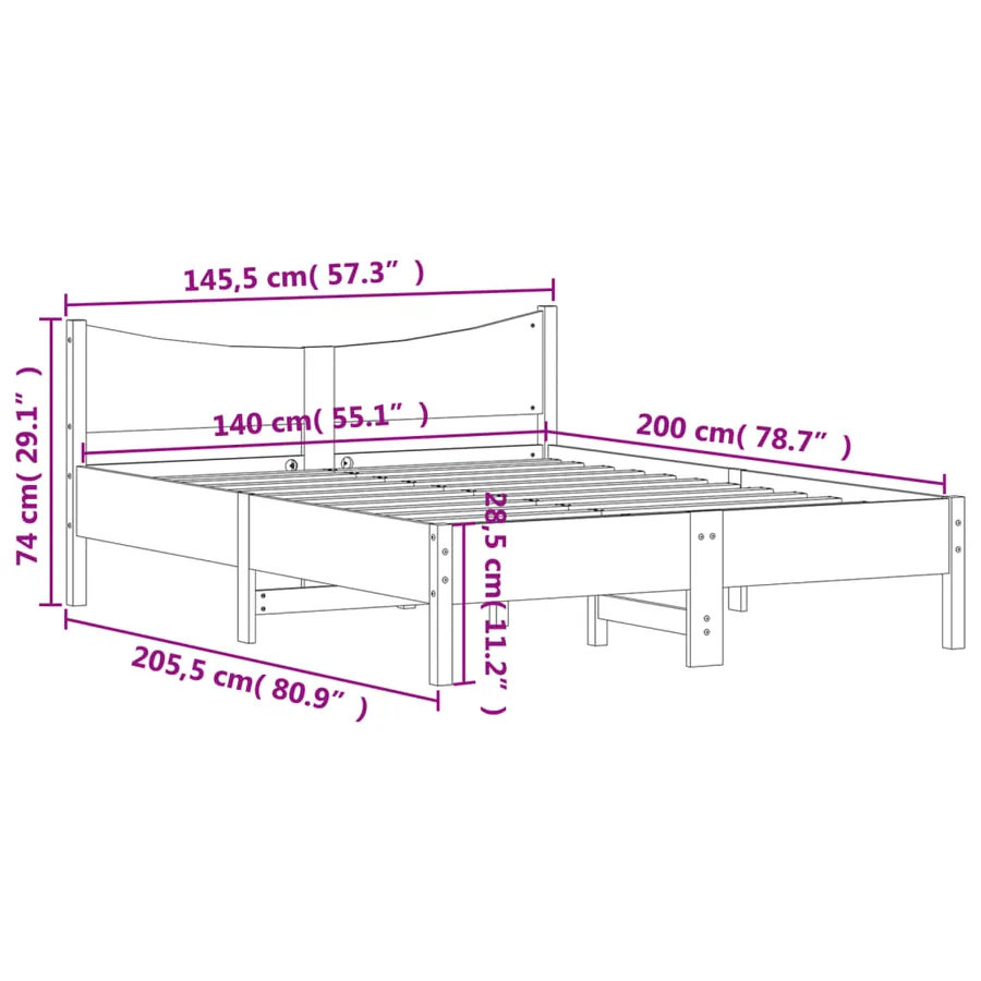 Cadre de lit sans matelas 140x200 cm bois massif de pin - 9