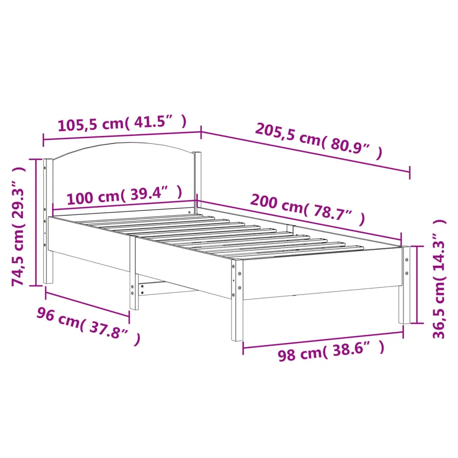Cadre de lit sans matelas cire marron 100x200cm bois pin massif - 9