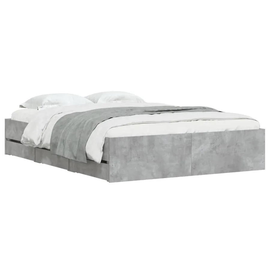 Cadre de lit avec tiroirs sans matelas gris béton 135x190 cm - 3