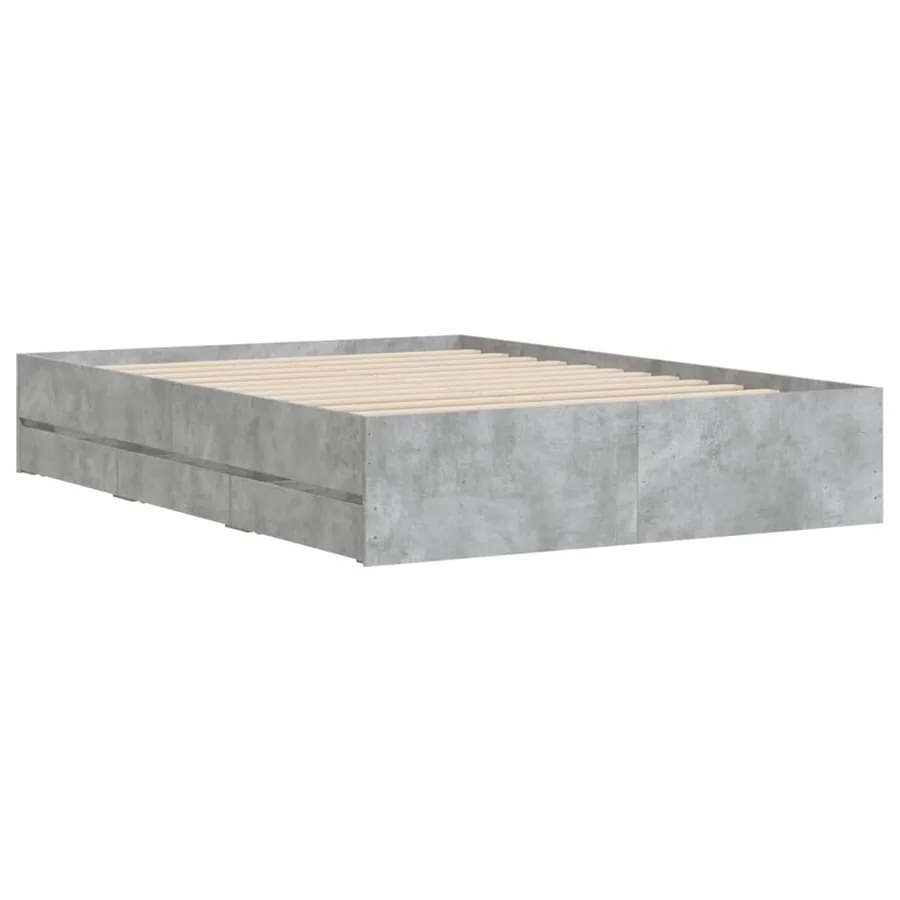 Cadre de lit avec tiroirs sans matelas gris béton 135x190 cm - 4