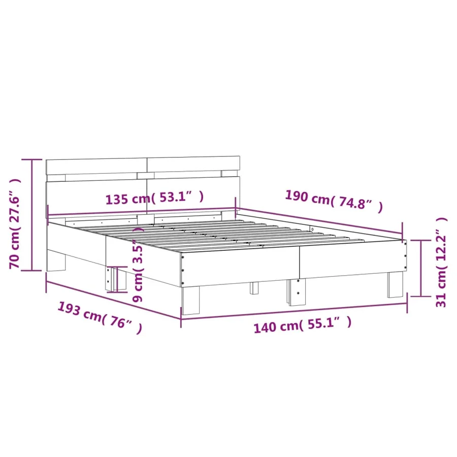 Cadre de lit avec LED sans matelas chêne fumé 135x190 cm - 15