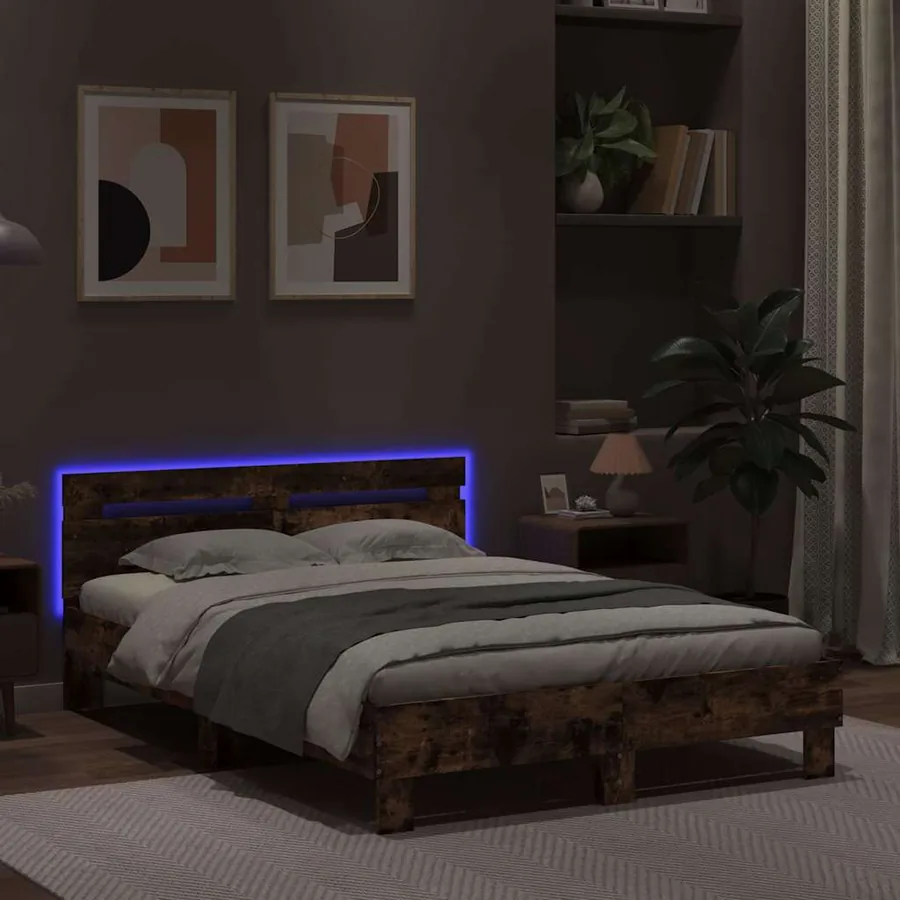 Cadre de lit avec LED sans matelas chêne fumé 135x190 cm - 4