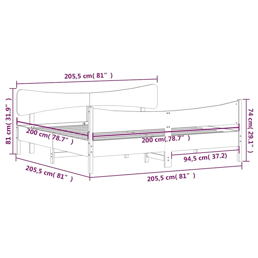 Cadre de lit sans matelas 200x200 cm bois massif de pin - 9
