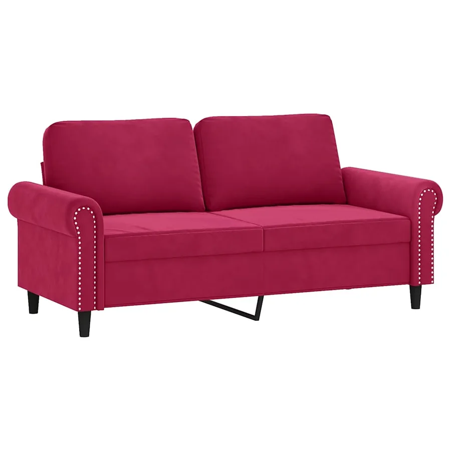 Ensemble de canapés 2 pcs avec coussins rouge bordeaux velours - 3