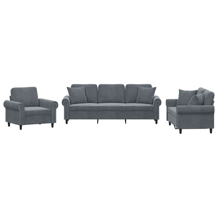 Ensemble de canapés 3 pcs avec coussins gris foncé velours - 2