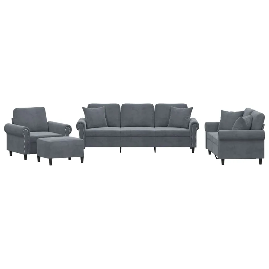 Ensemble de canapés 4 pcs avec coussins gris foncé velours - 2