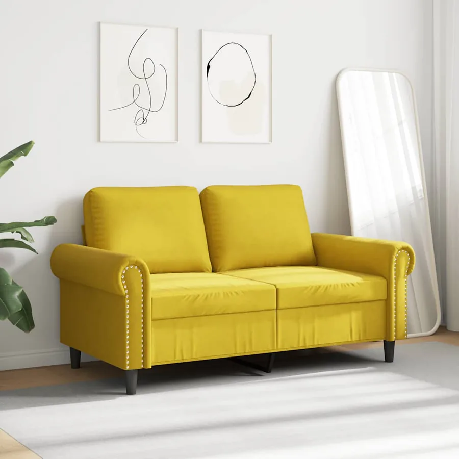 Canapé à 2 places Jaune 120 cm Velours - 3