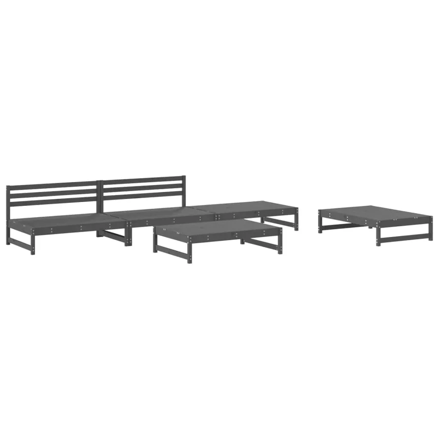 Salon de jardin 5 pcs gris bois massif de pin - 2
