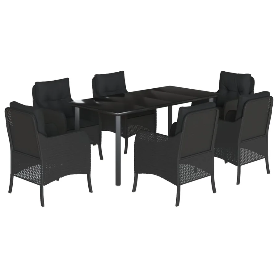 Ensemble à manger de jardin coussins 7pcs Noir Résine tressée - 2