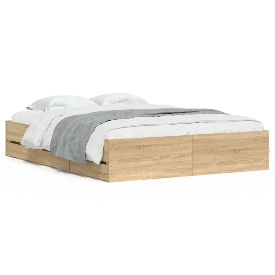 Cadre de lit avec tiroirs sans matelas chêne sonoma 150x200 cm - 2