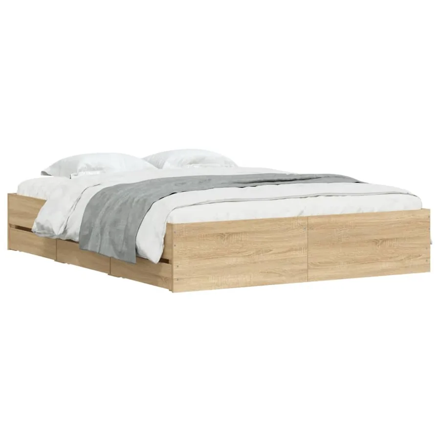 Cadre de lit avec tiroirs sans matelas chêne sonoma 150x200 cm - 3