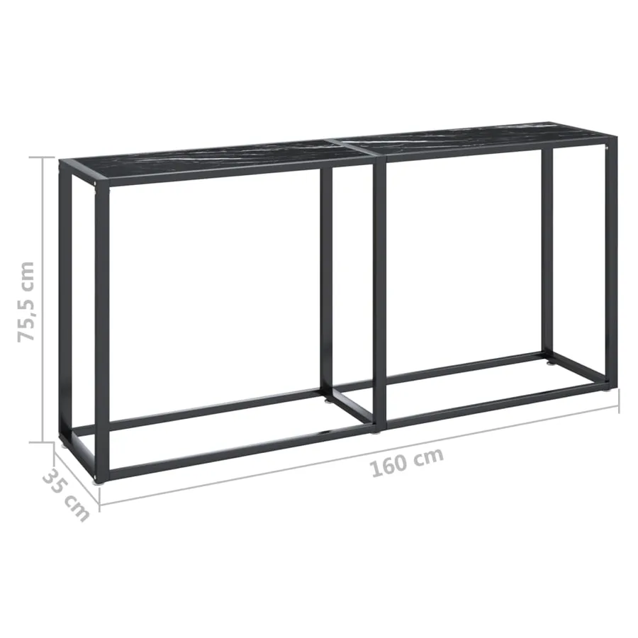 Table console Marbre noir 160x35x75,5 cm Verre trempé - 7