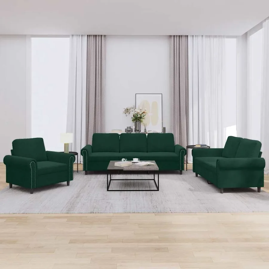 Ensemble de canapés 3 pcs avec coussins Vert foncé Velours