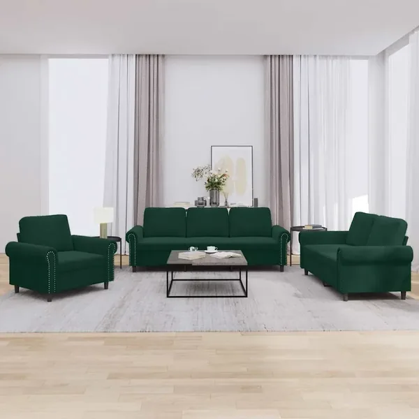 Ensemble de canapés 3 pcs avec coussins Vert foncé Velours