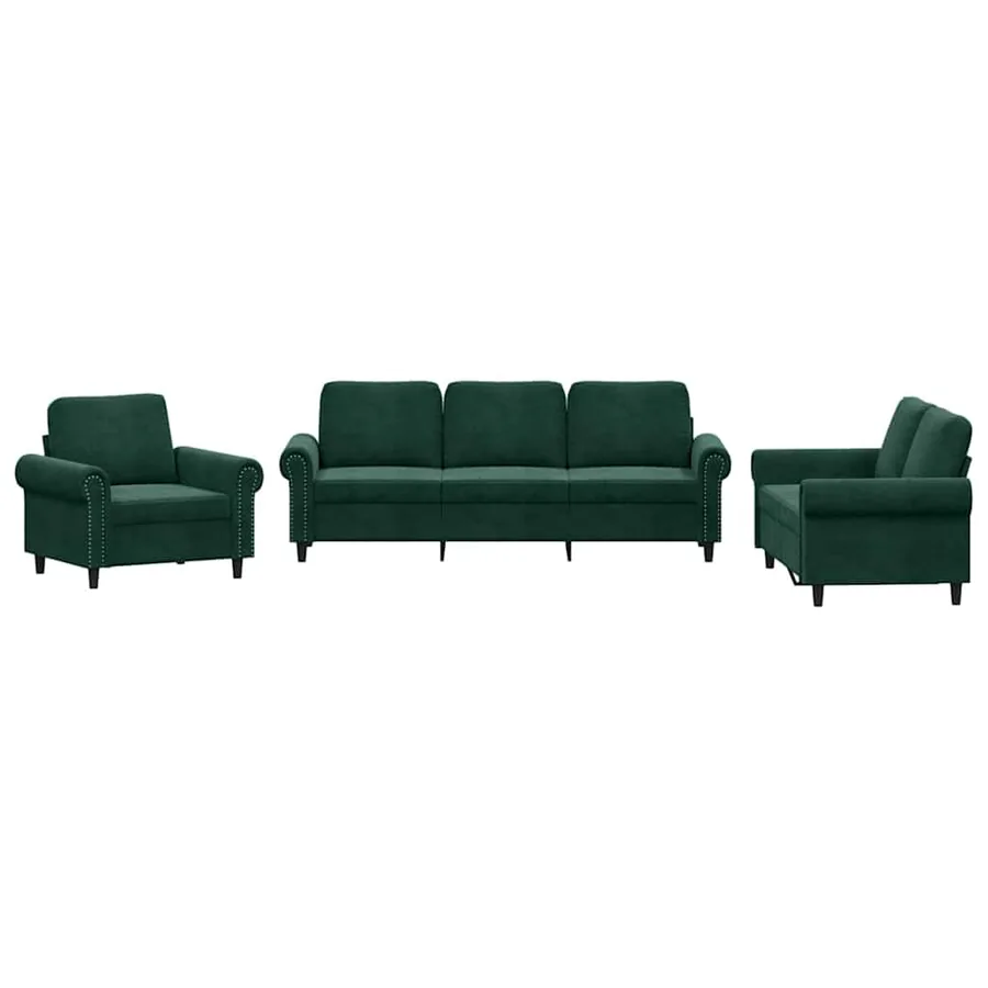 Ensemble de canapés 3 pcs avec coussins Vert foncé Velours - 2
