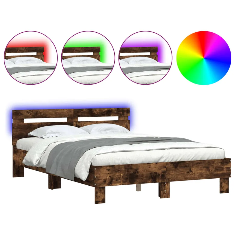 Cadre de lit avec LED sans matelas chêne fumé 120x190 cm - 2