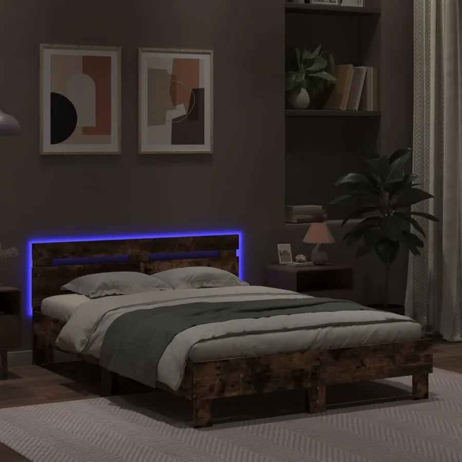 Cadre de lit avec LED sans matelas chêne fumé 120x190 cm - 4