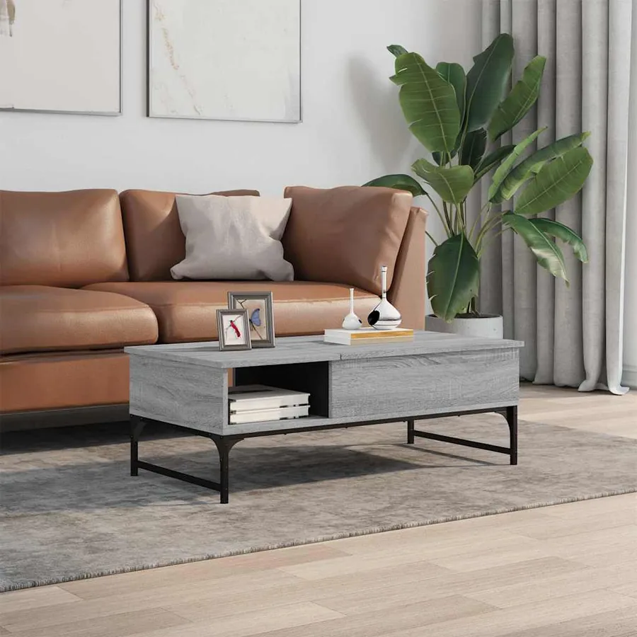 Table basse sonoma gris 100x50x35 cm bois d'ingénierie et métal - 3