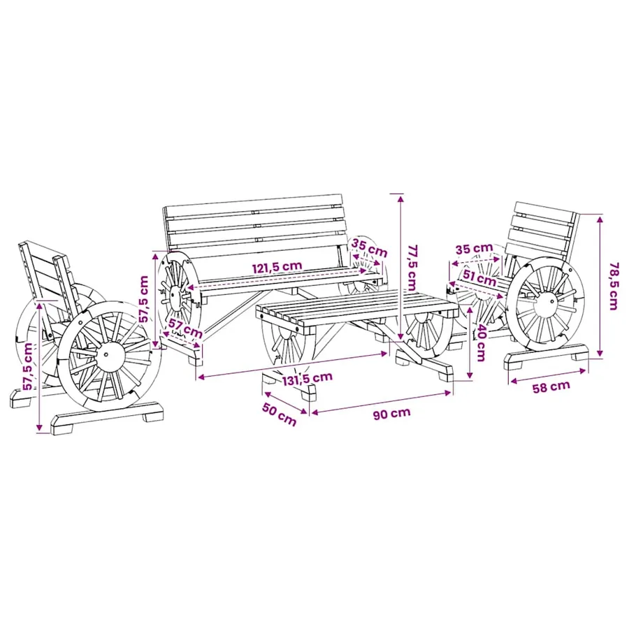 Salon de jardin 4 pcs bois de sapin massif - 14