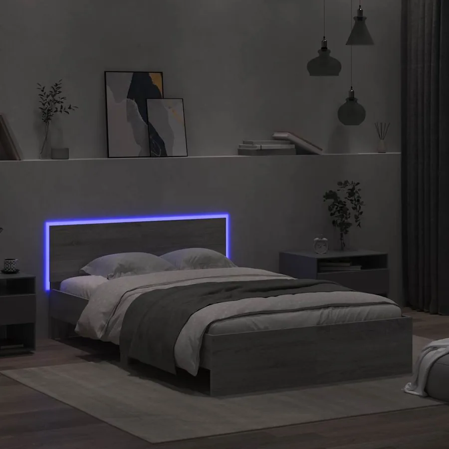 Cadre de lit avec tête de lit et LED sonoma gris 140x190 cm - 3