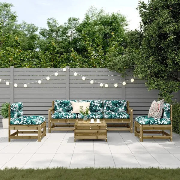 Salon de jardin 6 pcs avec coussins bois de pin imprégné