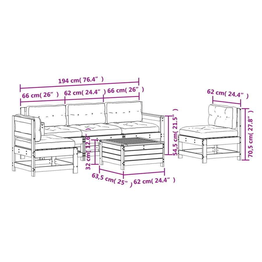 Salon de jardin 6 pcs avec coussins bois de pin imprégné - 10