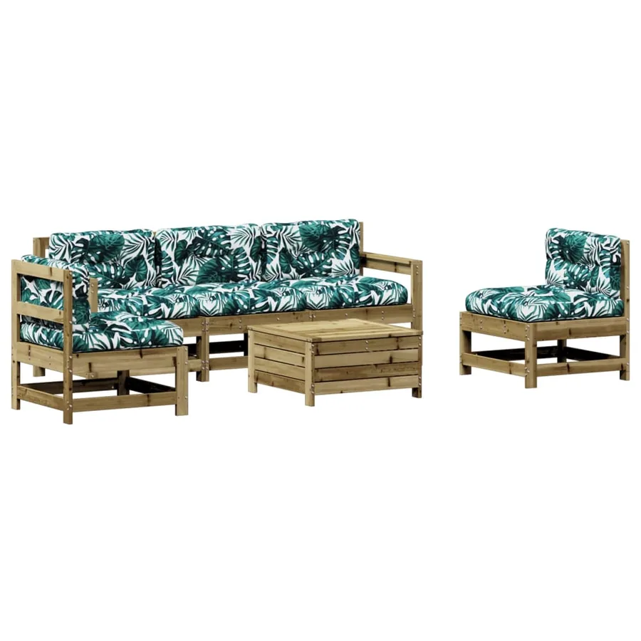 Salon de jardin 6 pcs avec coussins bois de pin imprégné - 2
