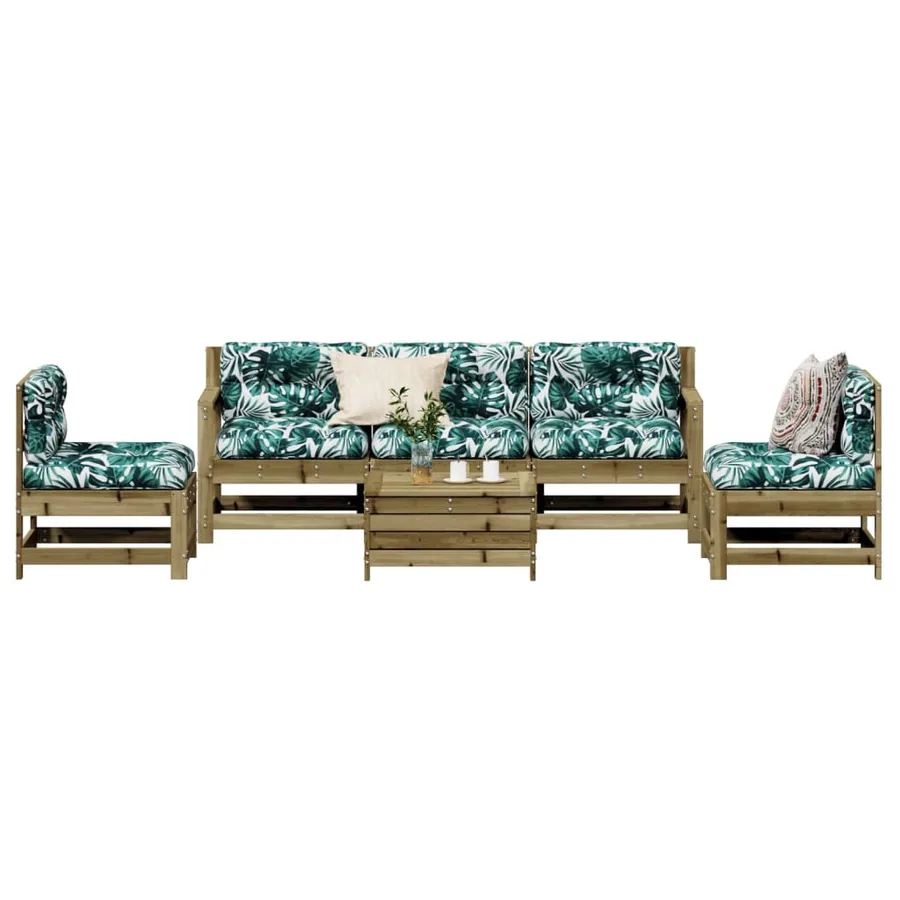 Salon de jardin 6 pcs avec coussins bois de pin imprégné - 3
