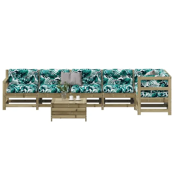 Salon de jardin 7 pcs avec coussins bois de pin imprégné