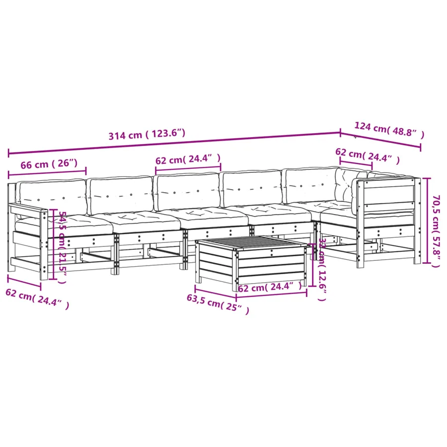 Salon de jardin 7 pcs avec coussins bois de pin imprégné - 11