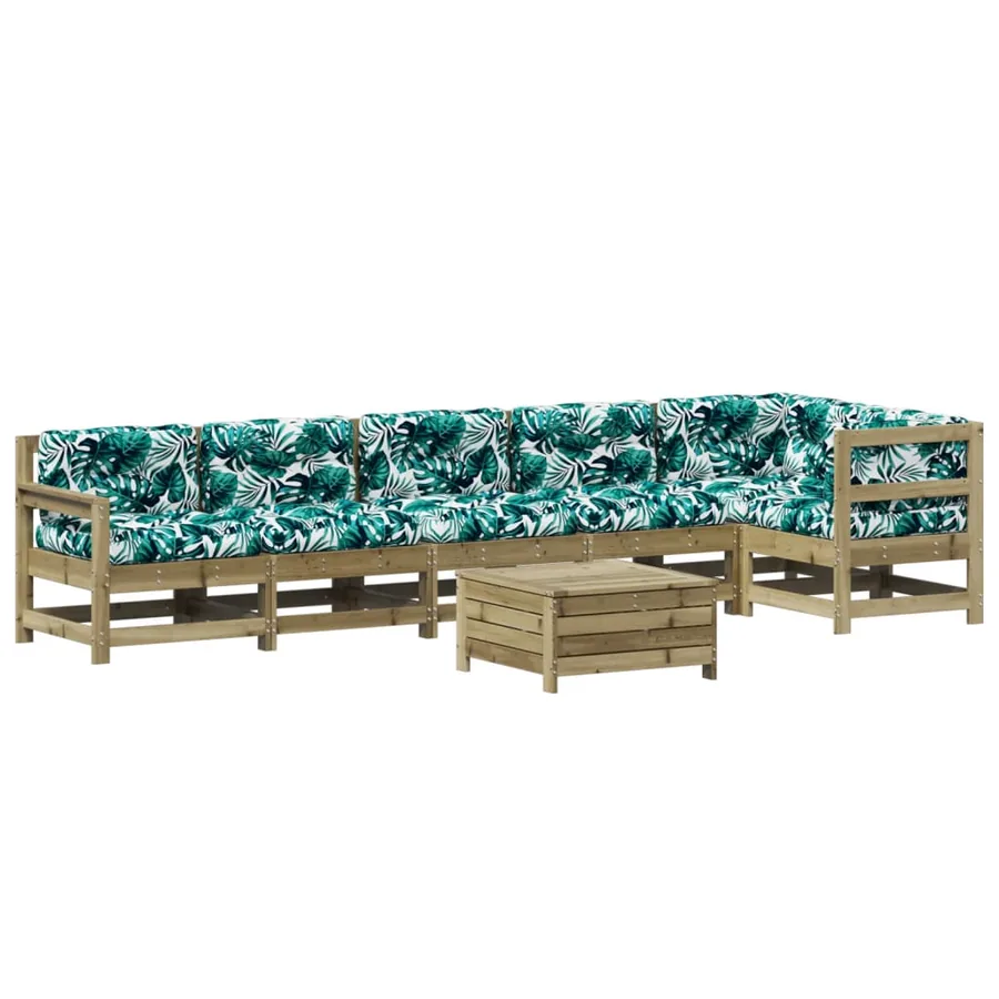 Salon de jardin 7 pcs avec coussins bois de pin imprégné - 2
