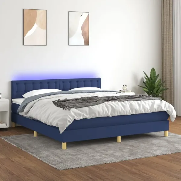 Sommier à lattes de lit avec matelas LED Bleu 160x200 cm Tissu