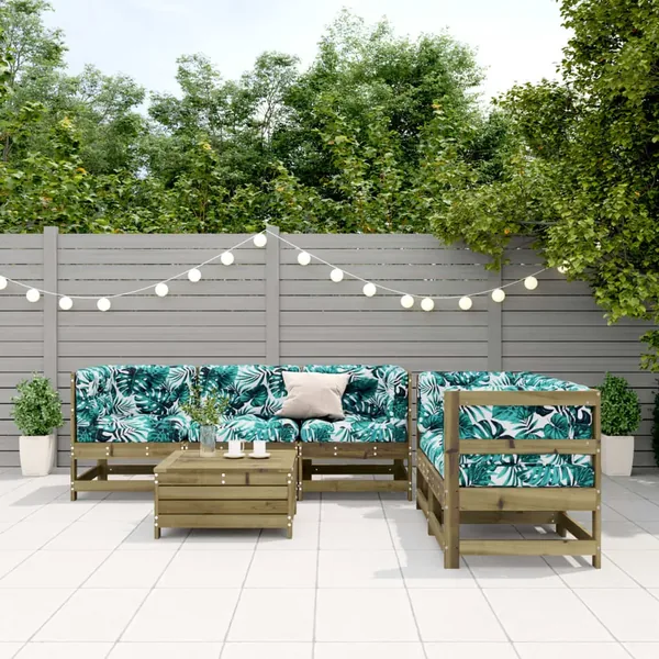 Salon de jardin 6 pcs avec coussins bois de pin imprégné