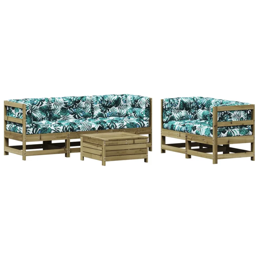 Salon de jardin 6 pcs avec coussins bois de pin imprégné - 2