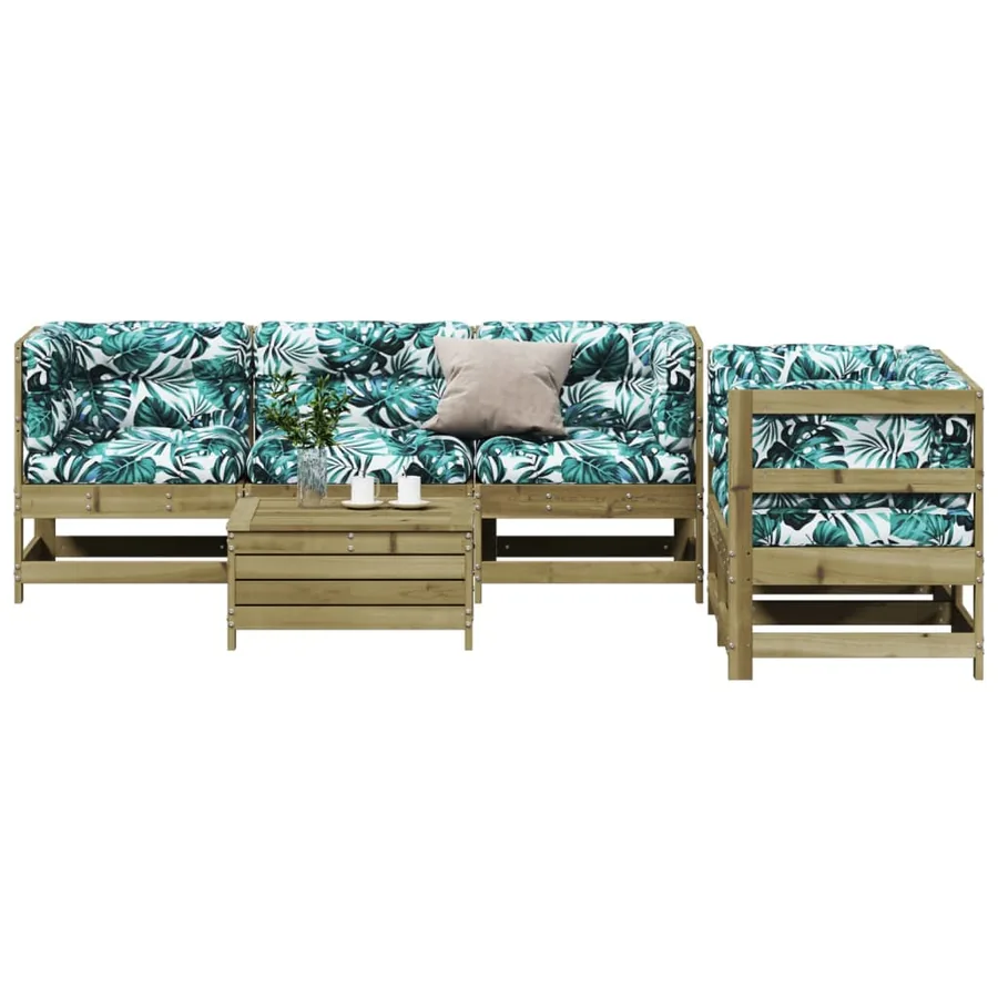 Salon de jardin 6 pcs avec coussins bois de pin imprégné - 3