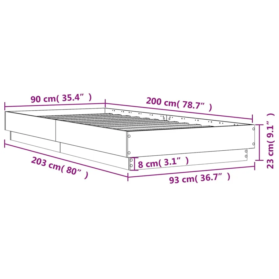 Cadre de lit sans matelas gris béton 90x200 cm - 9