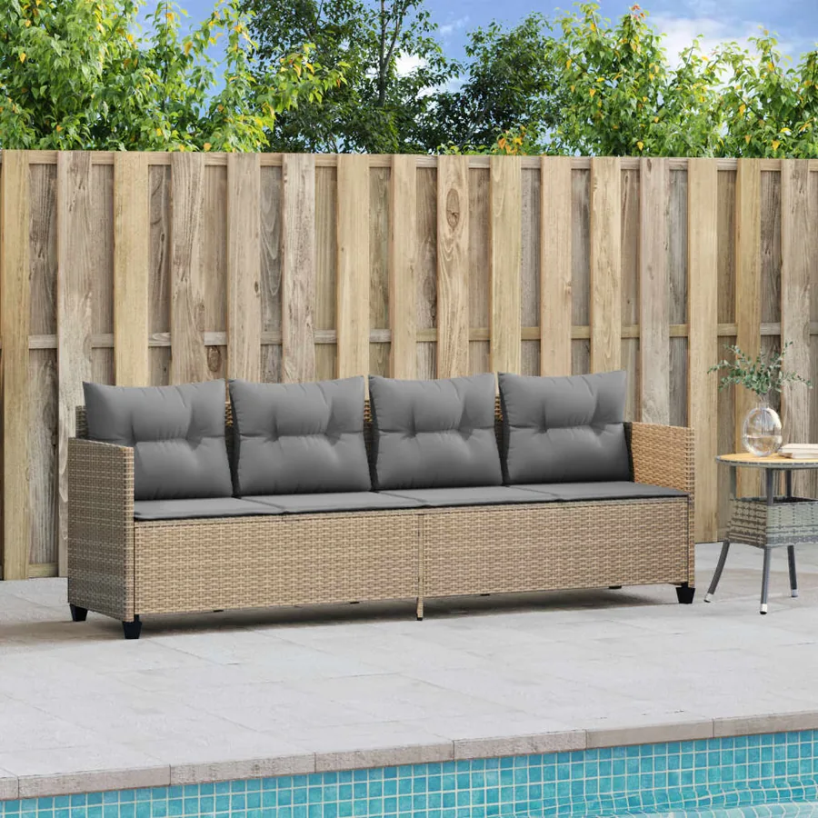 Chaise longue avec coussins beige résine tressée - 3