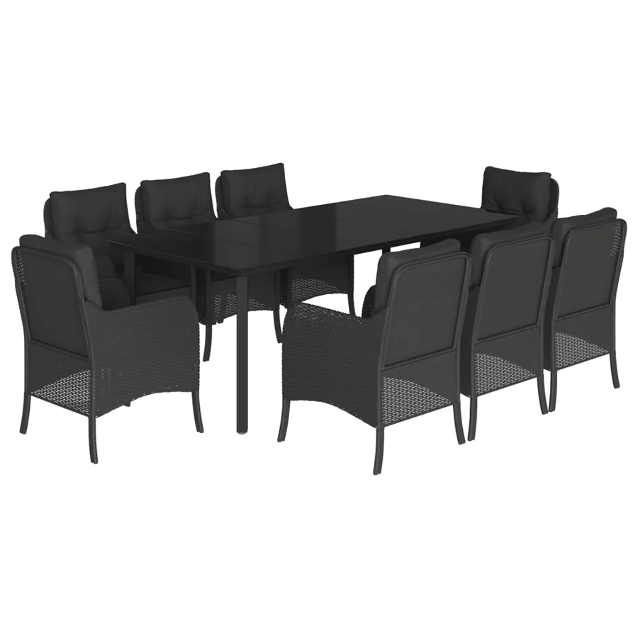 Ensemble à manger de jardin 9pcs coussins noir résine tressée - 2