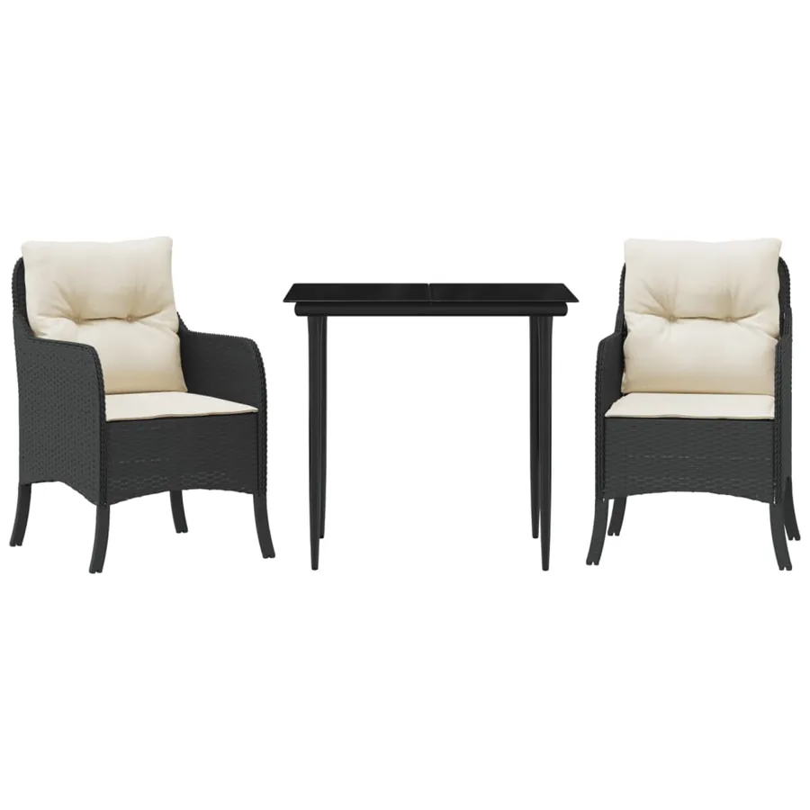 Ensemble à manger de jardin avec coussins 3 pcs Noir - 2