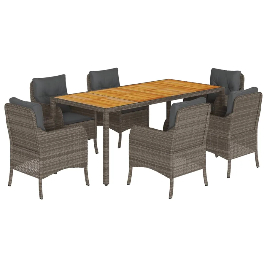Ensemble à manger de jardin et coussins 7 pcs gris rotin - 2