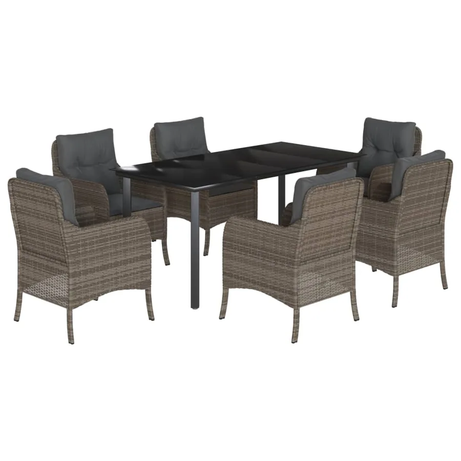 Ensemble à manger de jardin et coussins 7 pcs gris rotin - 2