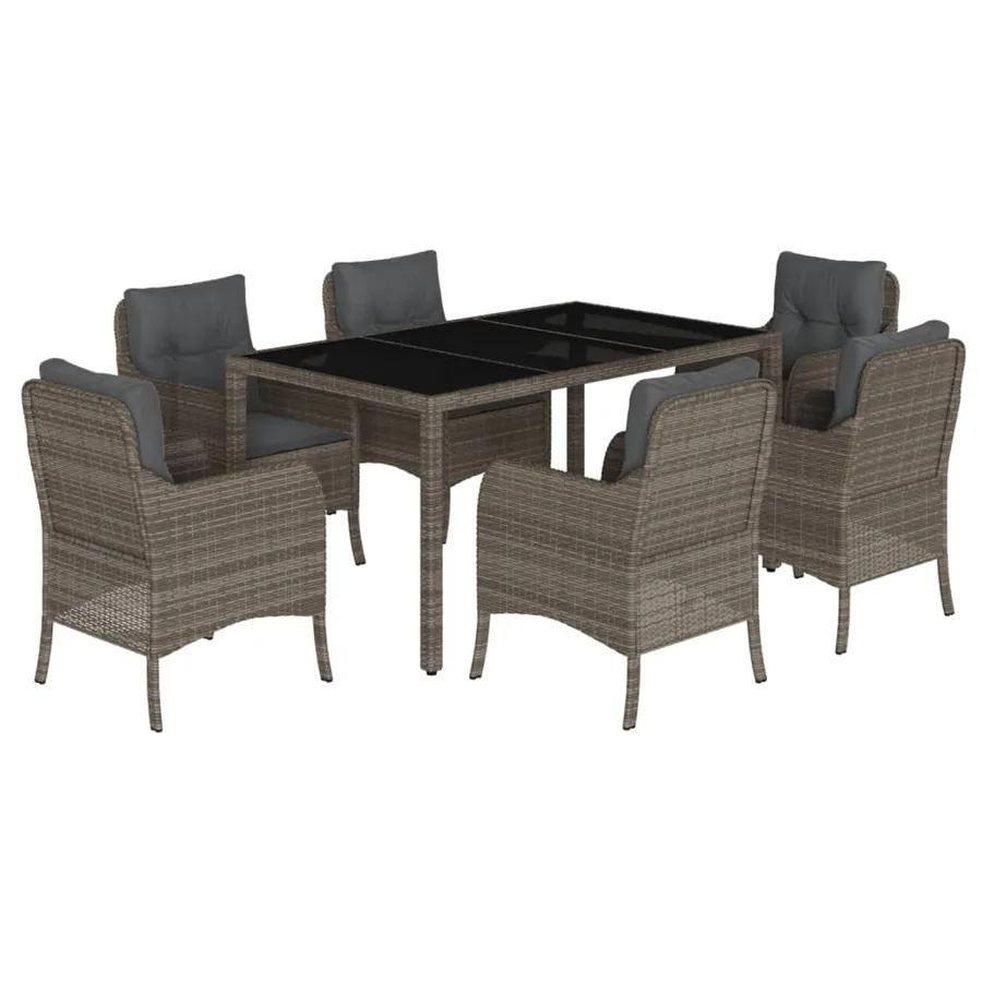 Ensemble à manger de jardin et coussins 7 pcs gris rotin - 2