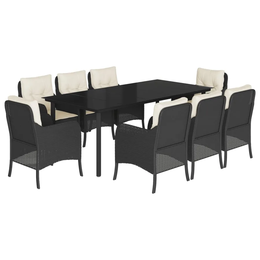 Ensemble à manger de jardin 9pcs coussins noir résine tressée - 2