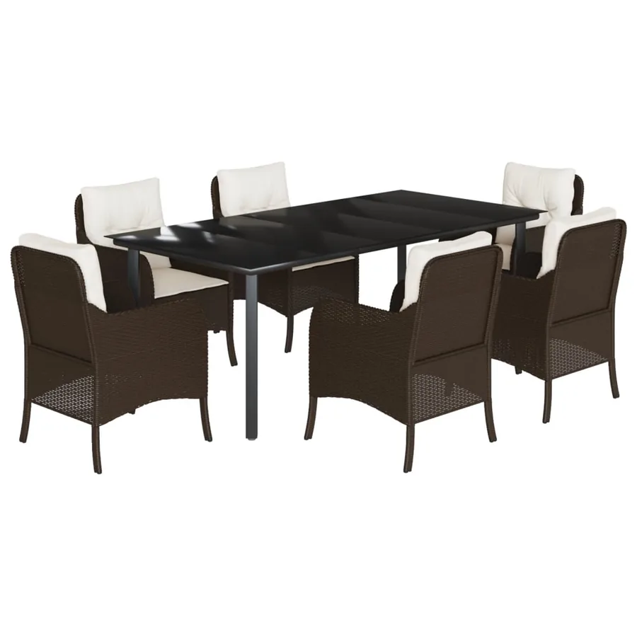 Ensemble à manger de jardin et coussins 7 pcs marron rotin - 2