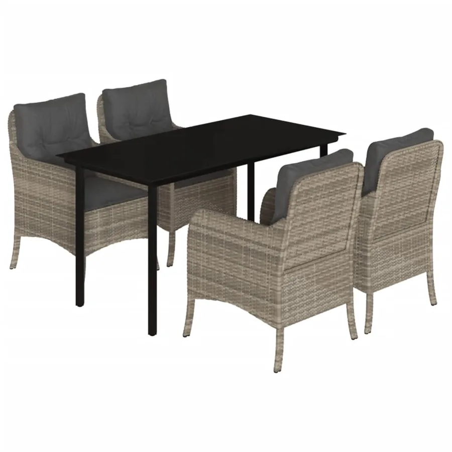 Ensemble à manger de jardin et coussins 5 pcs gris clair rotin - 2