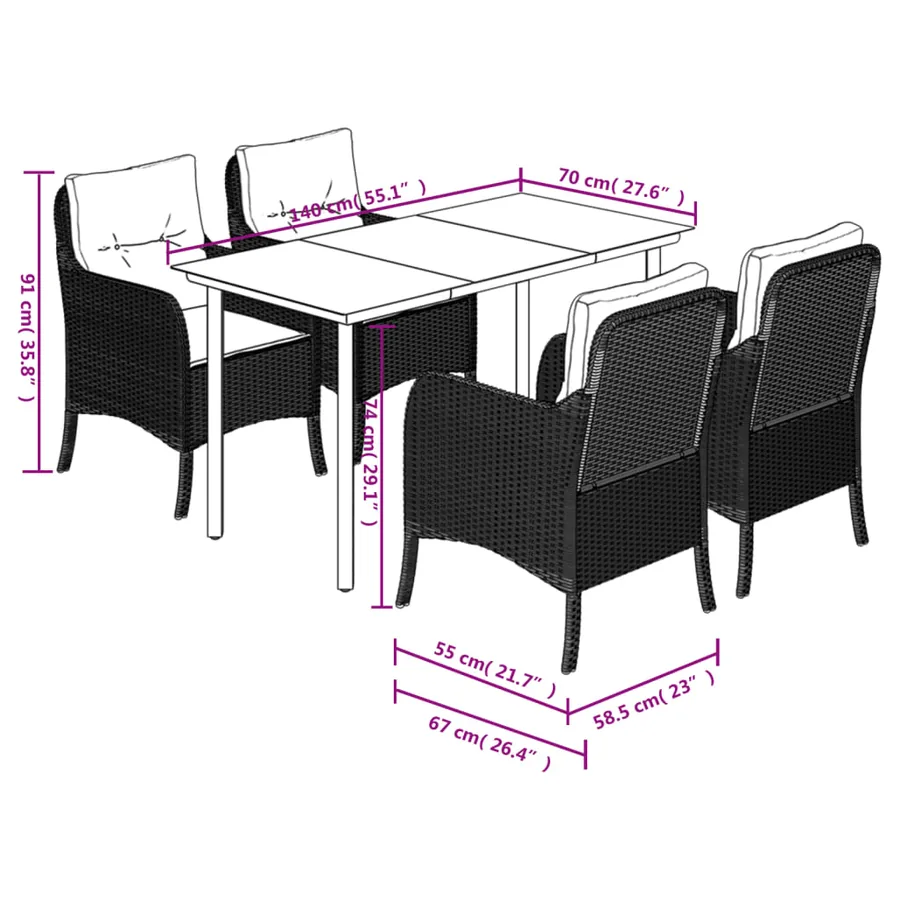 Ensemble à manger de jardin et coussins 5 pcs gris clair rotin - 7