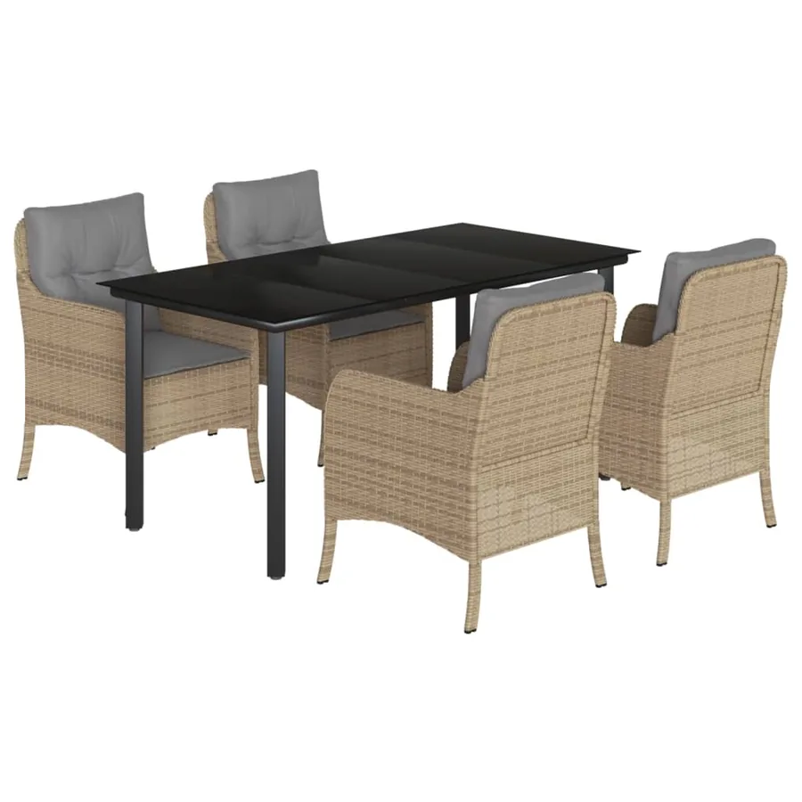 Ensemble à manger de jardin avec coussins 5pcs Beige poly rotin - 2